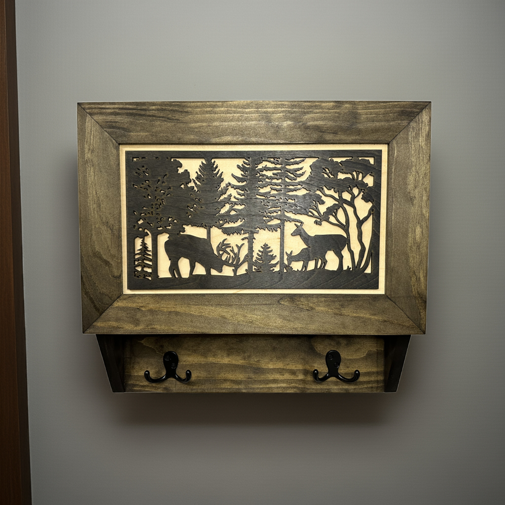 Gun Concealment Furniture - Deer Hunter Coat Rack Hidden Wall Safe with Hooks for Coats, Bags, & Hats - Quick Access Hidden Gun Storage - Wood Gun Cabinet with Secure Magnetic Lock