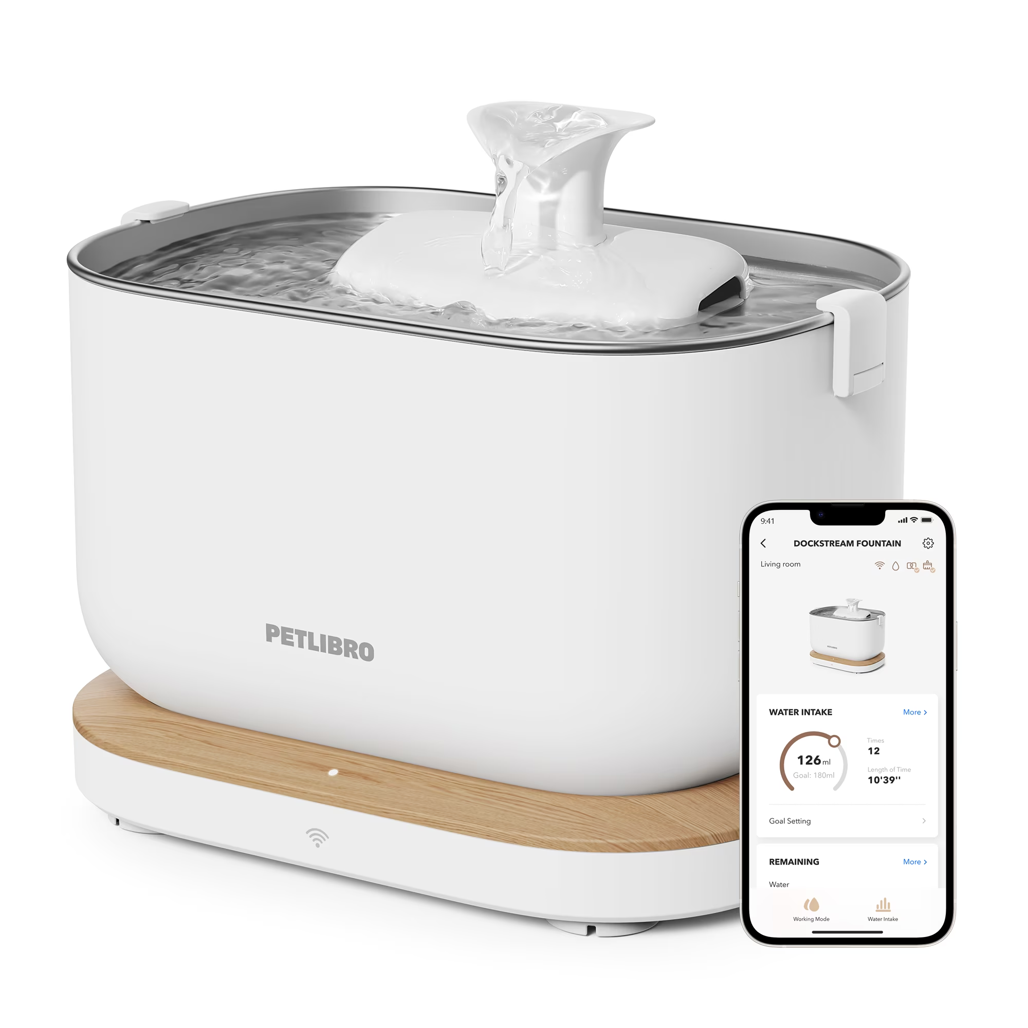 Dockstream Wireless Water Pump App Cat Fountain | Smart Stainless Steel Hydration System with App Tracking