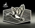 Mallard Duck on Linen Camo Design Dual Layer Stainless Black Acrylic Hat Patch