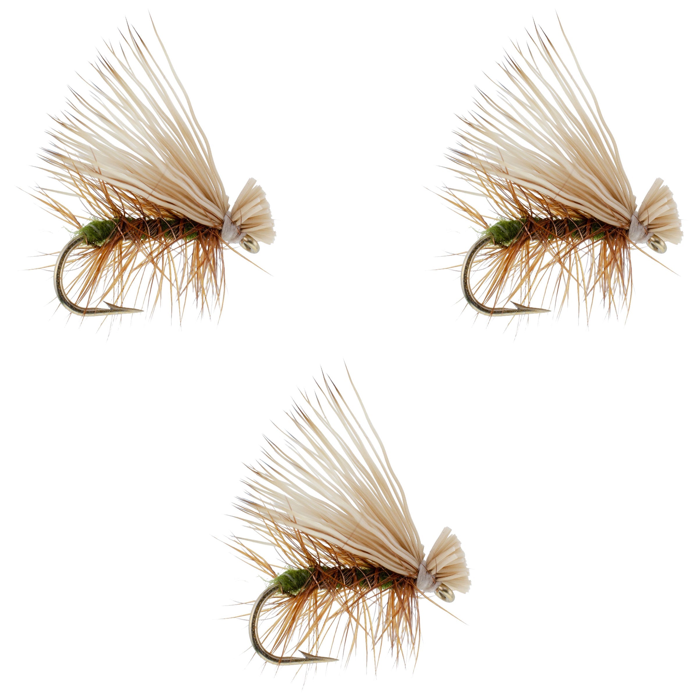 3 Pack Olive Elk Hair Caddis Classic Trout Dry Fly - Hook Size 14