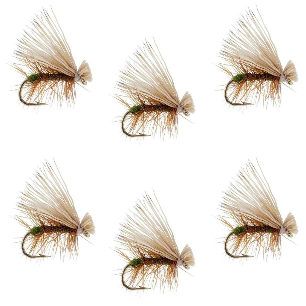 Olive Elk Hair Caddis Classic Trout Dry Fly - Set of 6 Flies Size 16