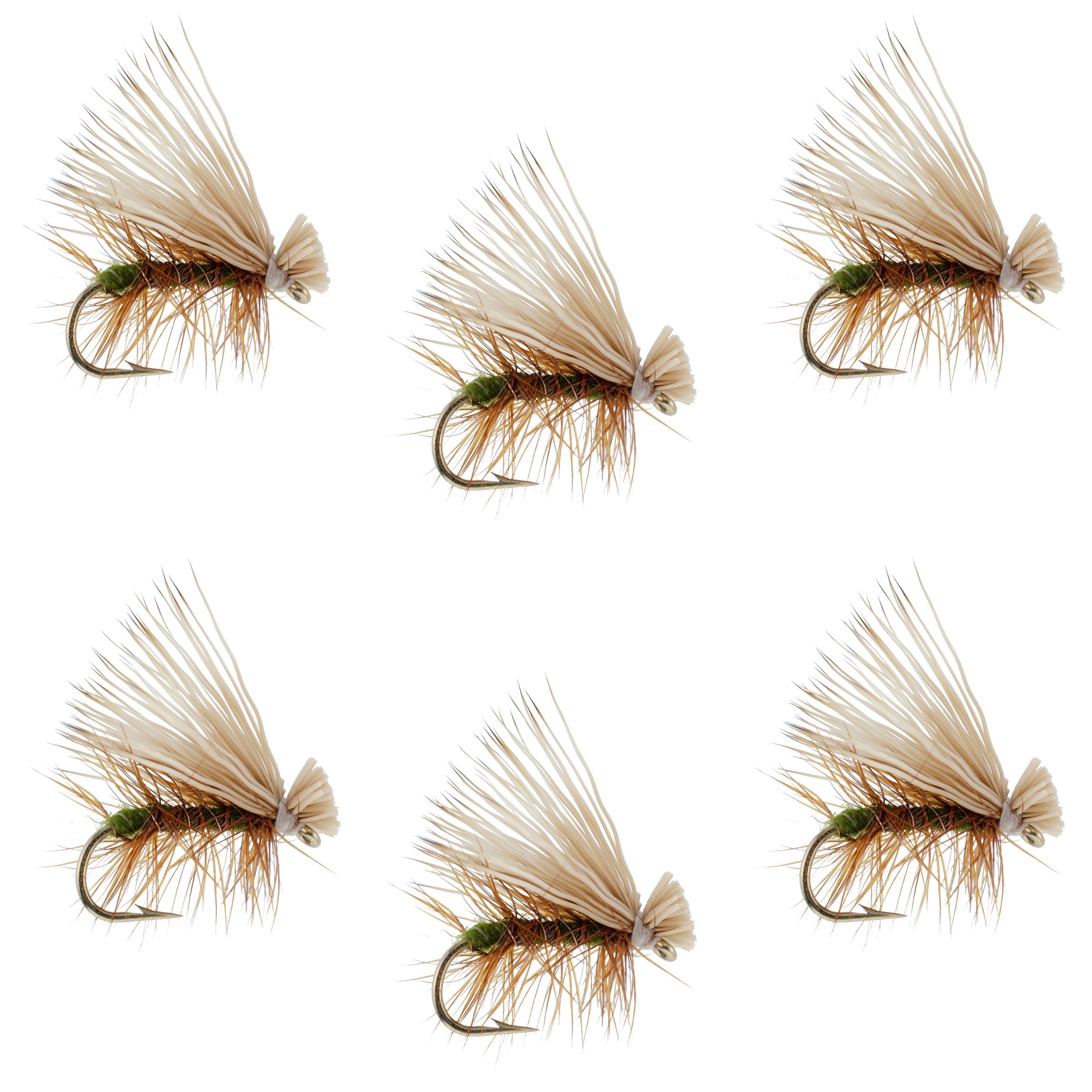 Olive Elk Hair Caddis Classic Trout Dry Fly - Set of 6 Flies Size 16