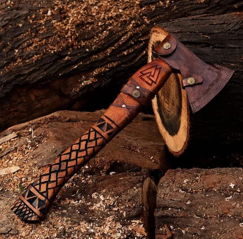 Handmade Viking Axe Hatchet, Hand Forged Wood