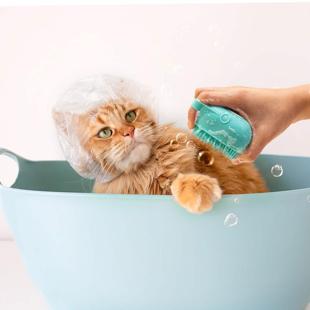 Soft Dog Cat Pet Bath Scrubber Massager Brush With Shampoo Dispenser