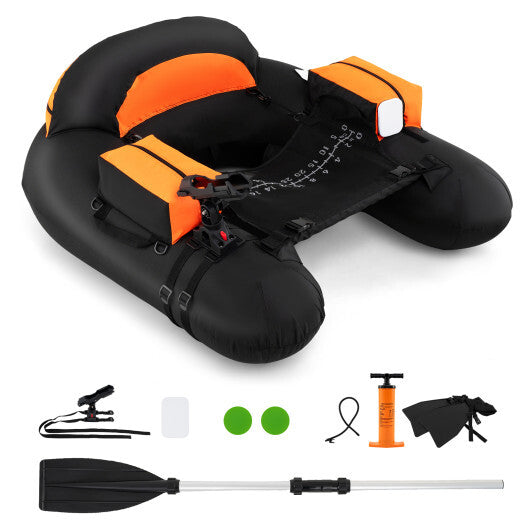 Inflatable Float Tube with Adjustable Fishing Rod Holder and Fish Hook Stator-Green