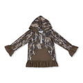 Ruffle pocket deer camo girls zipper pullover