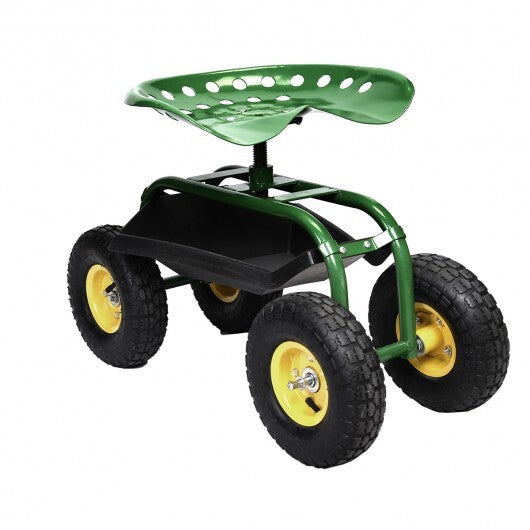 Red/Green Garden Cart Rolling Work Seat With Heavy Duty Tool Tray Gardening Planting-Green - Color: Green