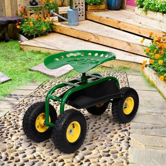 Red/Green Garden Cart Rolling Work Seat With Heavy Duty Tool Tray Gardening Planting-Green - Color: Green