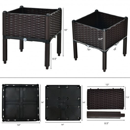 2 Set Elevated Plastic Raised Garden Bed Planter Kit for Flower Vegetable Grow-Brown - Color: Brown