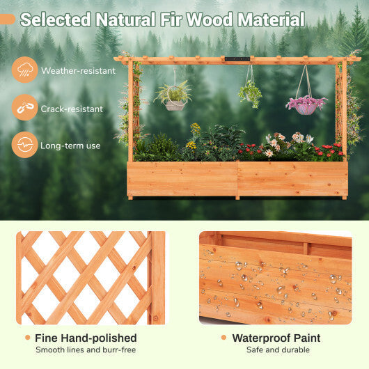 Raised Garden Bed Planter Box with Lattice Trellis Drainage Holes
