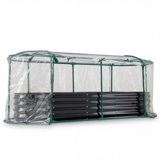 Outdoor Color Steel Raised Garden Bed with Greenhouse Cover Roll-up Window-Silver