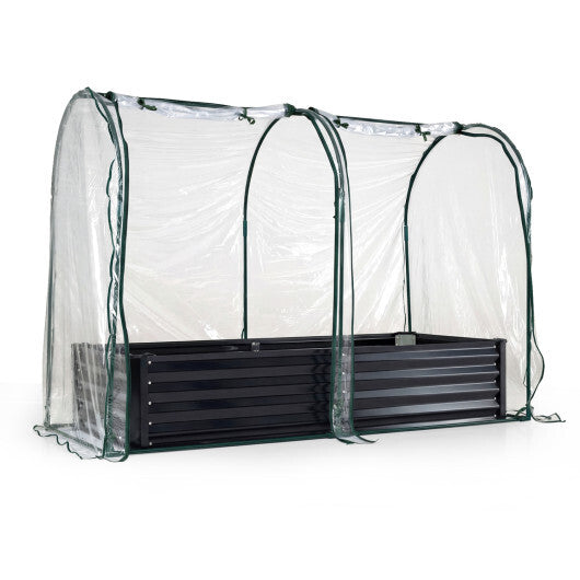 6 x 3 x 1 FT Galvanized Raised Garden Bed with Greenhouse Cover-Silver