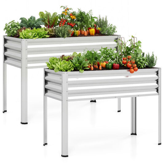Raised Garden Bed Set of 2 Electro-Coating Metal Large Elevated Planter Box-Silver