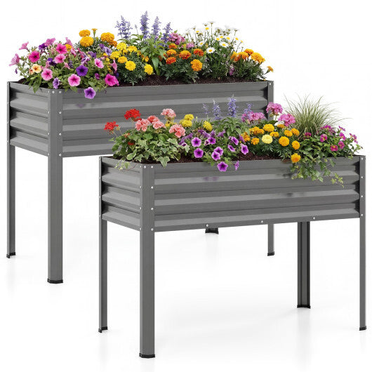 Raised Garden Bed Set of 2 Electro-Coating Metal Large Elevated Planter Box-Silver