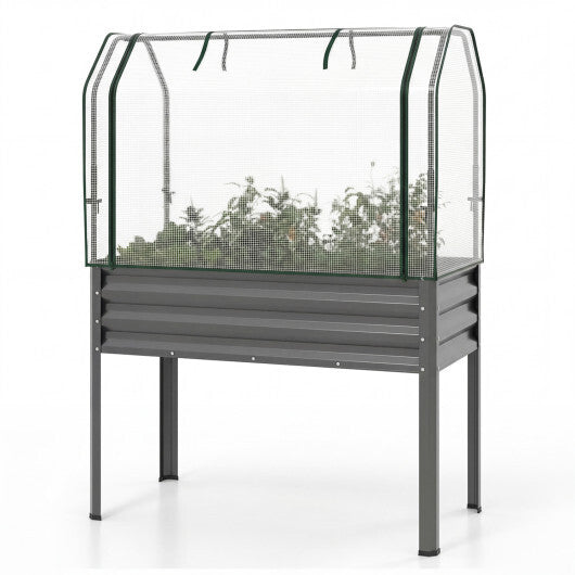 Galvanized Raised Garden Bed with Legs and Greenhouse Cover for Vegetable Flower-Gray