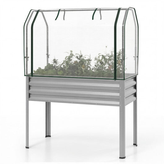 Galvanized Raised Garden Bed with Legs and Greenhouse Cover for Vegetable Flower-Gray