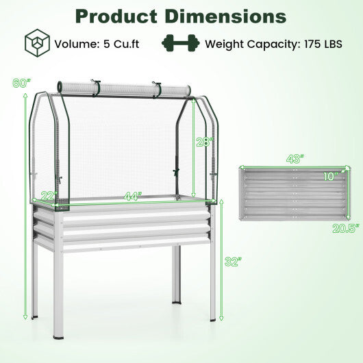 Galvanized Raised Garden Bed with Legs and Greenhouse Cover for Vegetable Flower-Gray