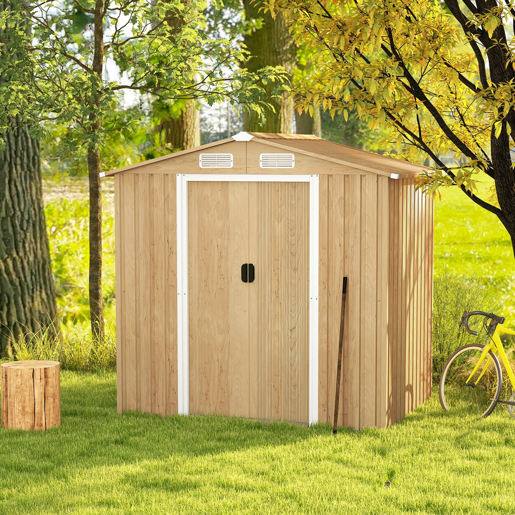 6 x 4 Feet Galvanized Steel Storage Shed with Lockable Sliding Doors