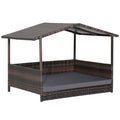 Outdoor Wicker Dog House with Weatherproof Roof-Gray - Color: Gray