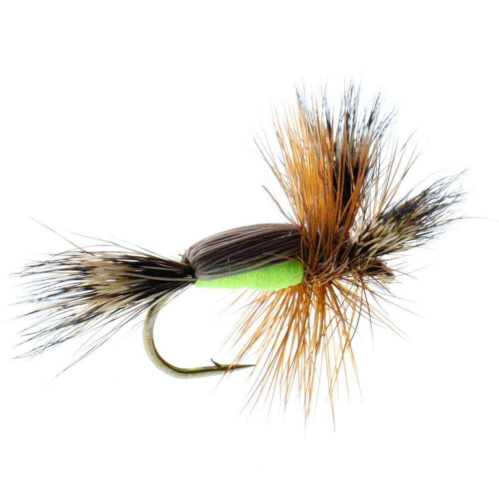 Chartreuse Humpy Classic Hair Wing Dry Fly - 1 Dozen Flies Hook Size 16