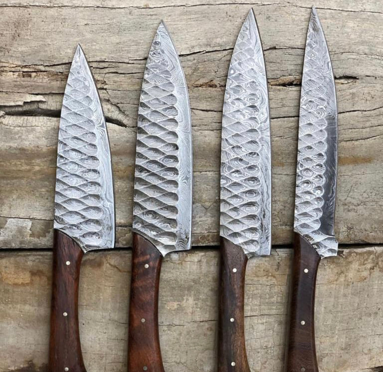 Elegant Rosewood & Damascus Steel 5-Piece Kitchen Knives Set with Leather Roll