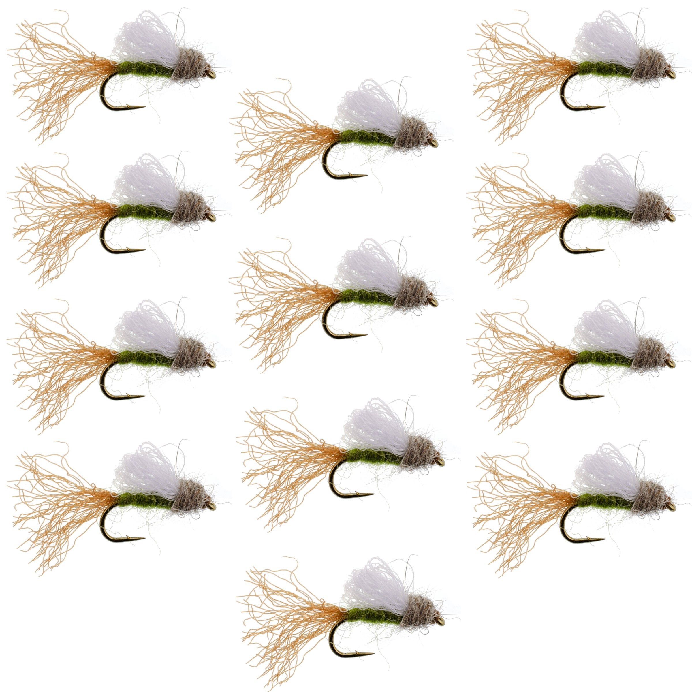 Olive Iris Caddis Emerger Caddis  Trout Dry Fly - 12 Flies Hook Size 14