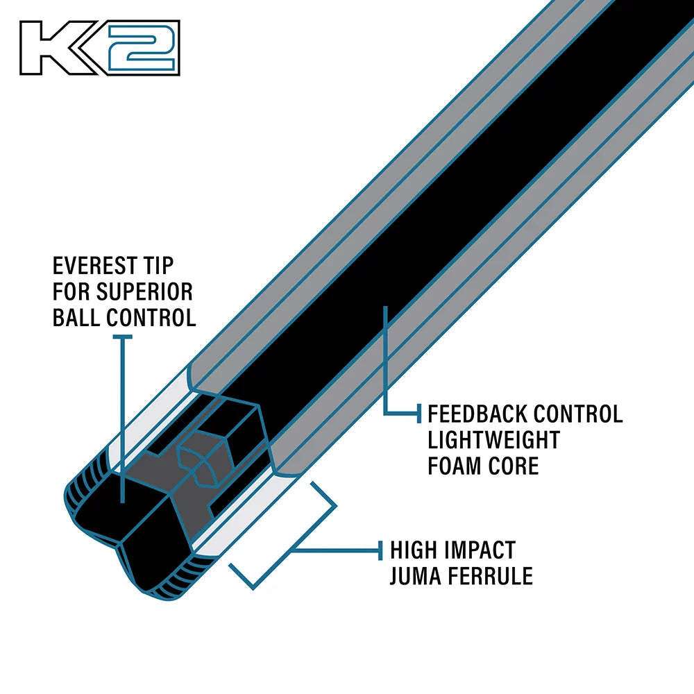 K2 KL131 Wrapless Cue With Gloss Black & Cocobolo Points