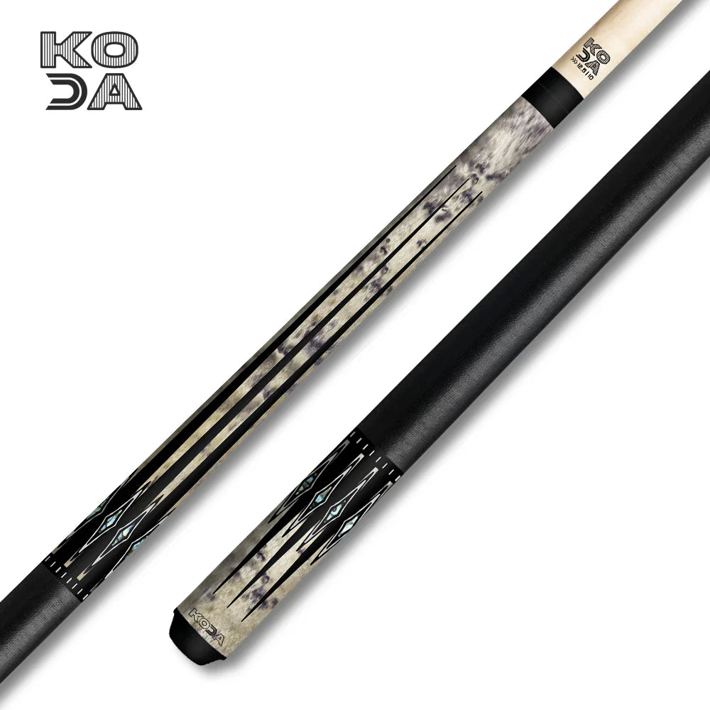 Koda Gray-Stained Maple with Black and Abalone Points Graphic Pool Cue - KD54
