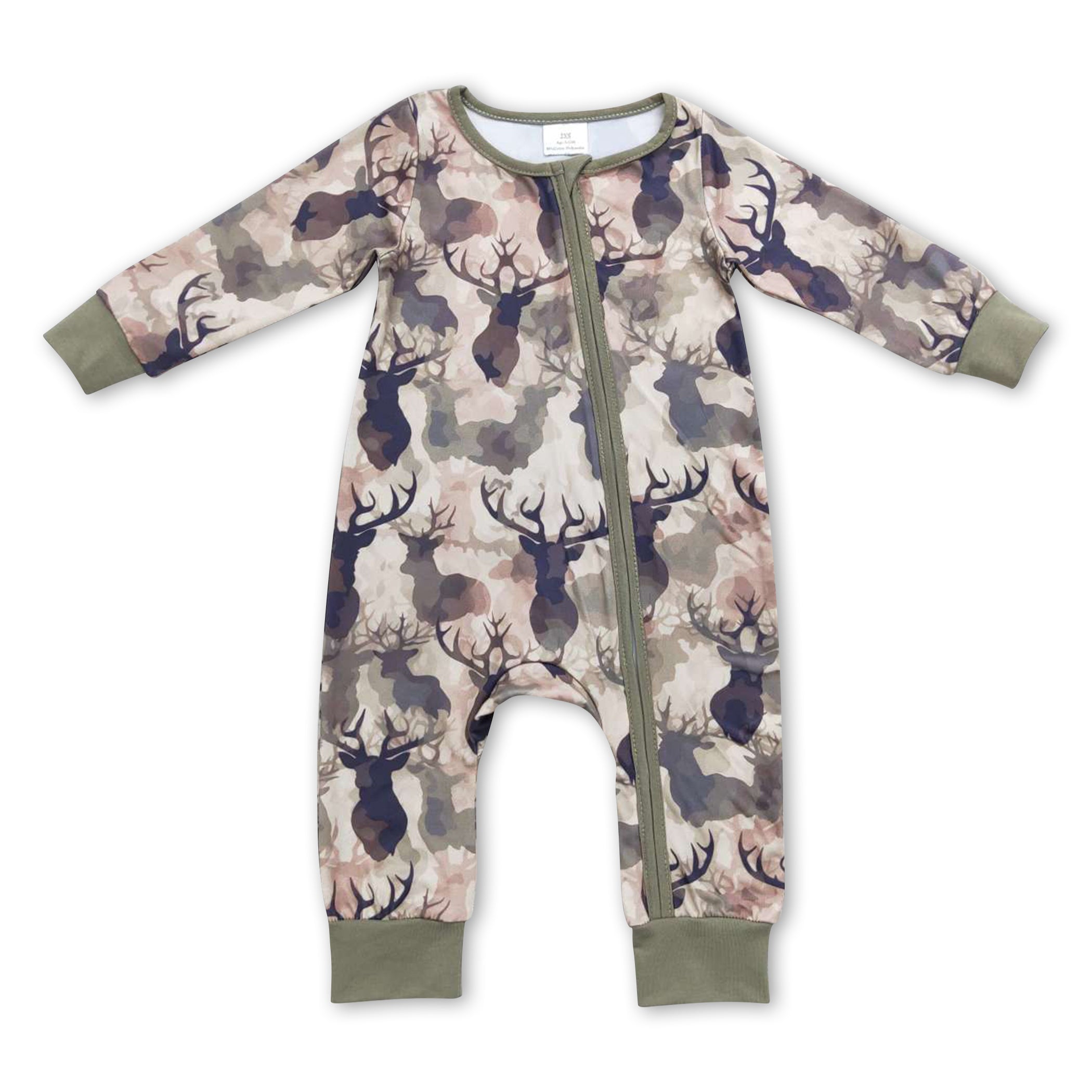 Deer camo long sleeves baby boy zipper romper