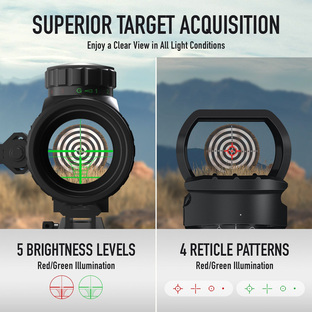 3-in-1 Rifle Scope Combo, 3-9*32mm Rangefinder Scope, Red&Green Dot Sight, Red Laser, 14 Slots Riser