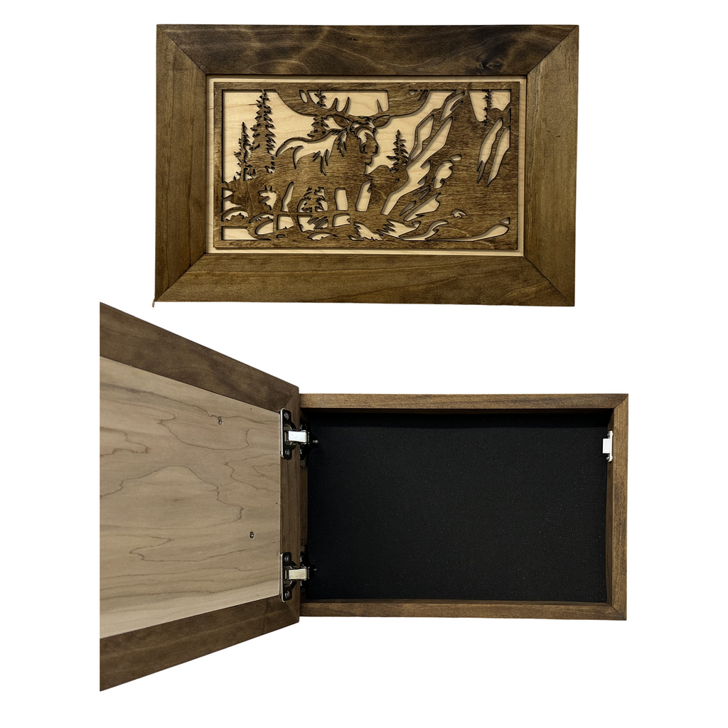 Moose in the Woods Gun Concealment Furniture - Handcrafted Hidden Gun Storage Wall Decor - Hidden Gun Shelf with Magnetic Lock for Quick Access