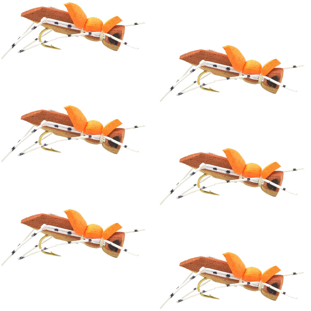 Moorish Hopper Brown Tan Foam Body Grasshopper Fly - 6 Flies Hook Size 10