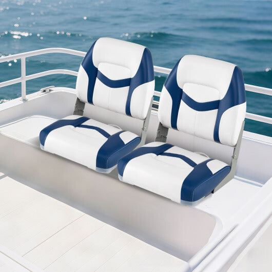 2-Pack Boat Seats with Fixing Bolts and Hinges-Black
