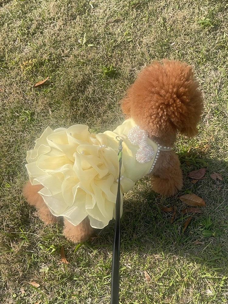 Handmade Elegant Yellow Pearl Princess Dress