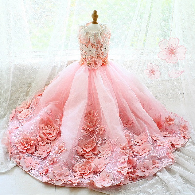 Luxury Dog Clothes Princess Pet Wedding Dress Pink Dog Gown