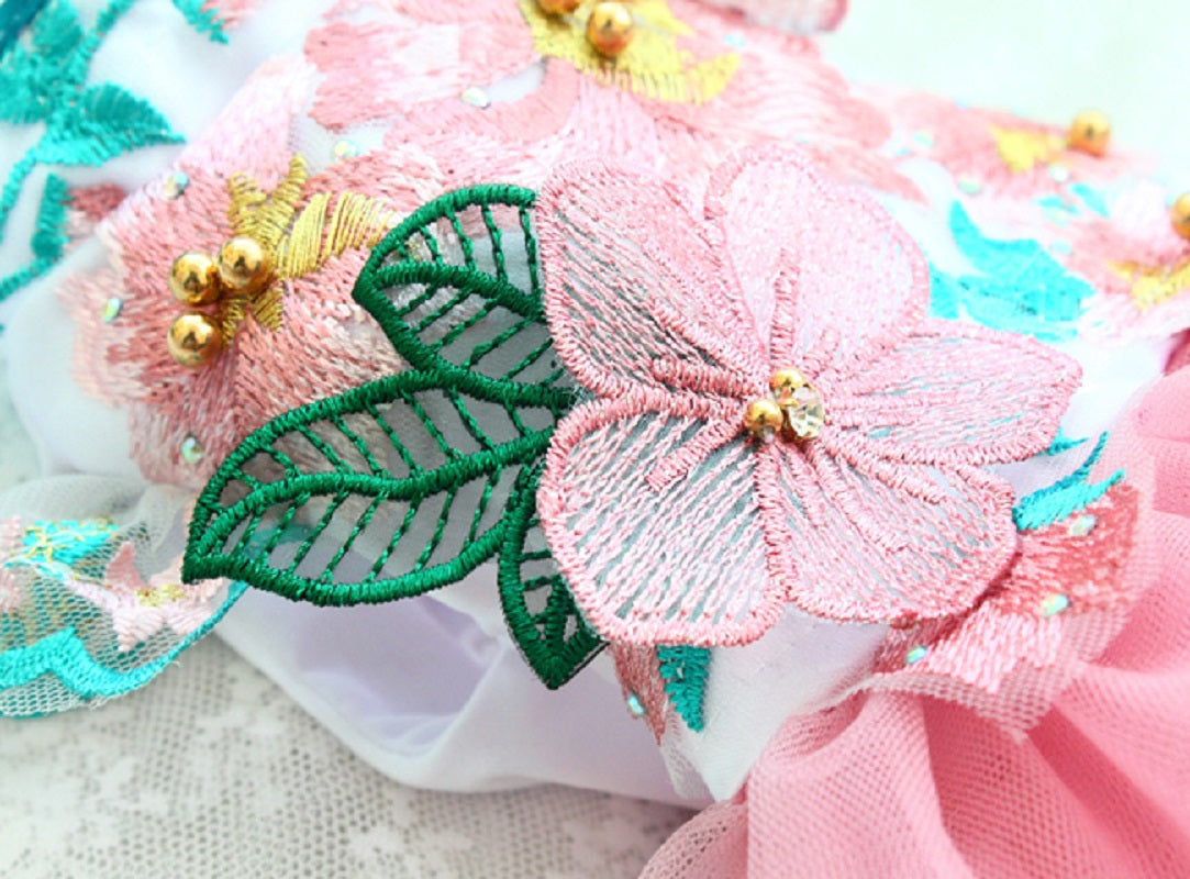 Handmade Dog Clothes Peony Pavilion Light Silk Embroidery Pet Dress
