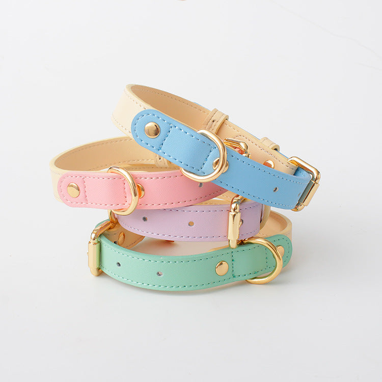 2-Tone Leather Dog Collar – Adjustable & Stylish Pet Walking Accessories
