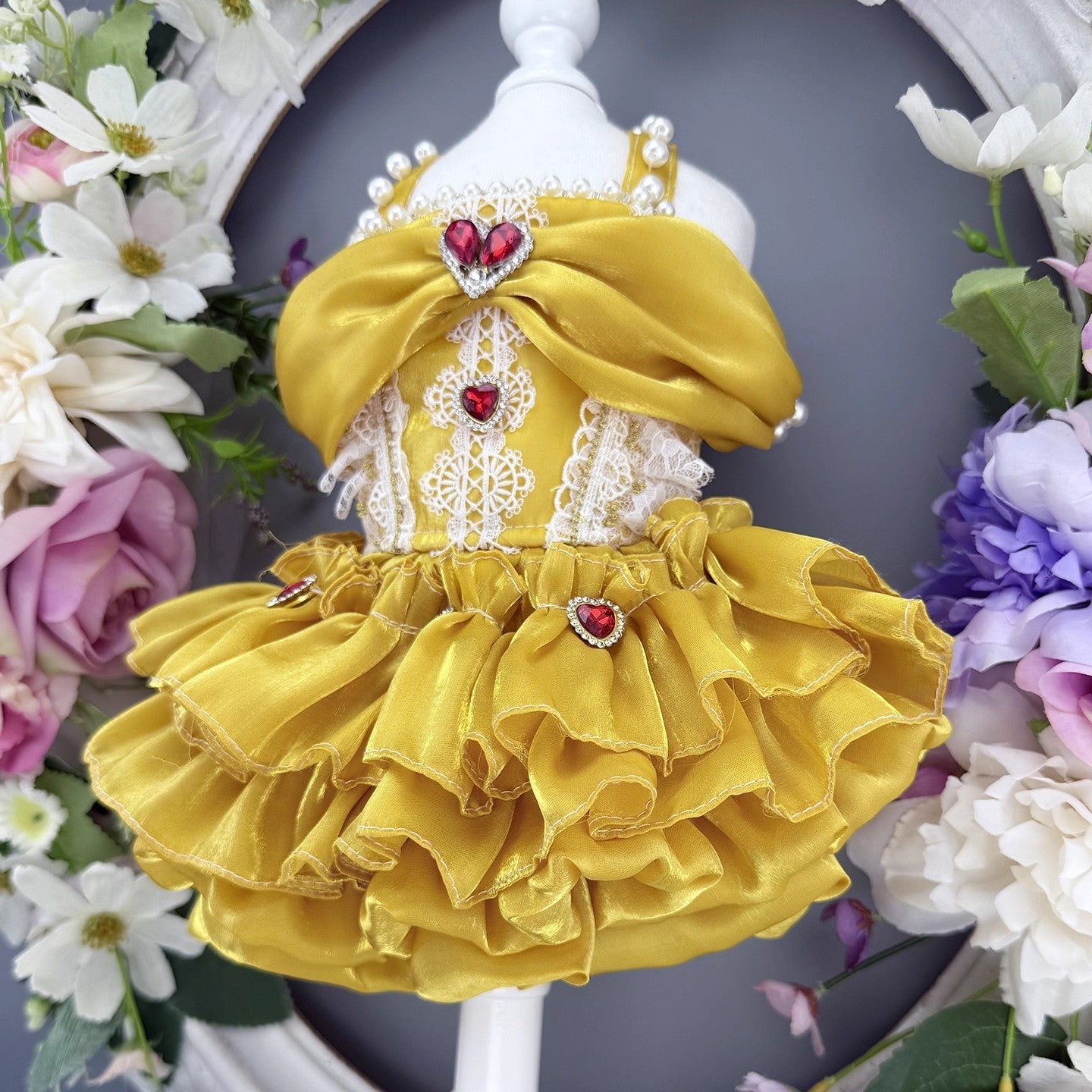 Handmade Golden Heart Jewel Dog Dress