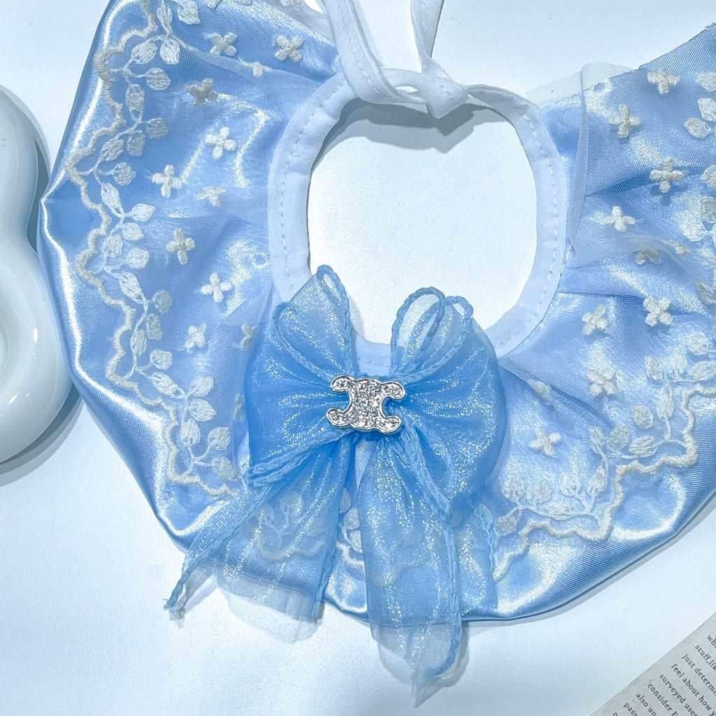 Lace Pet Bib with Bow & Embroidery
