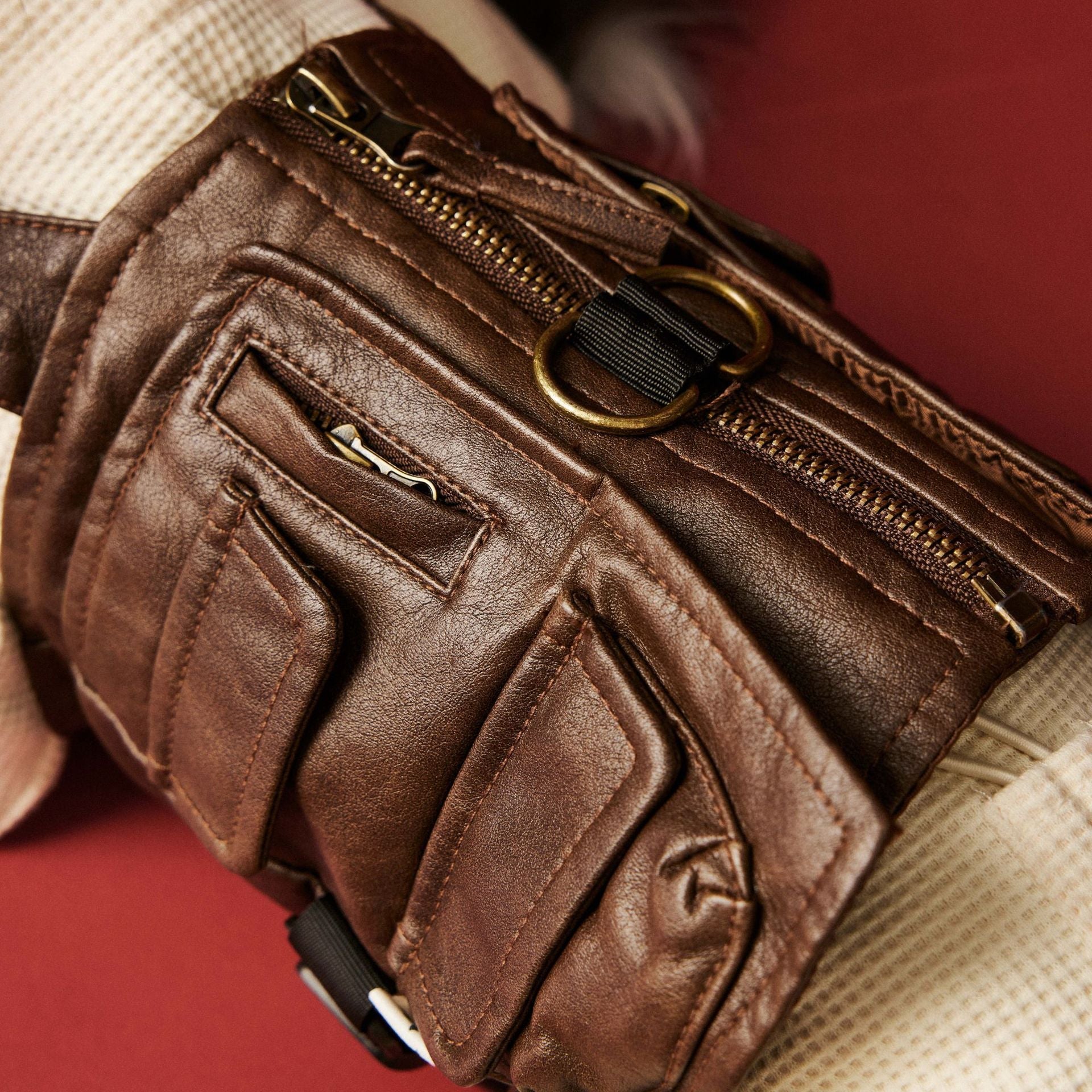 Vintage Dog Faux Leather & Utility Pockets