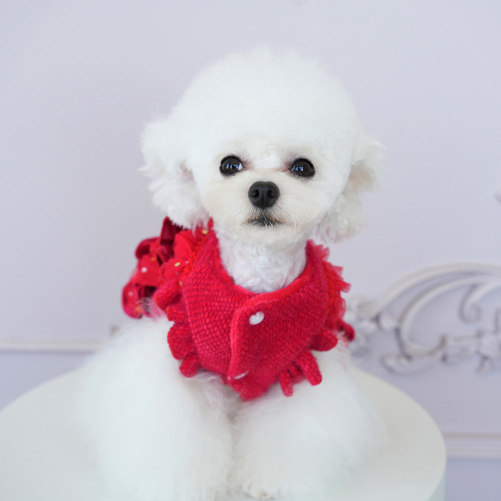 Pet Velvet Layered Tulle Dress with Bow