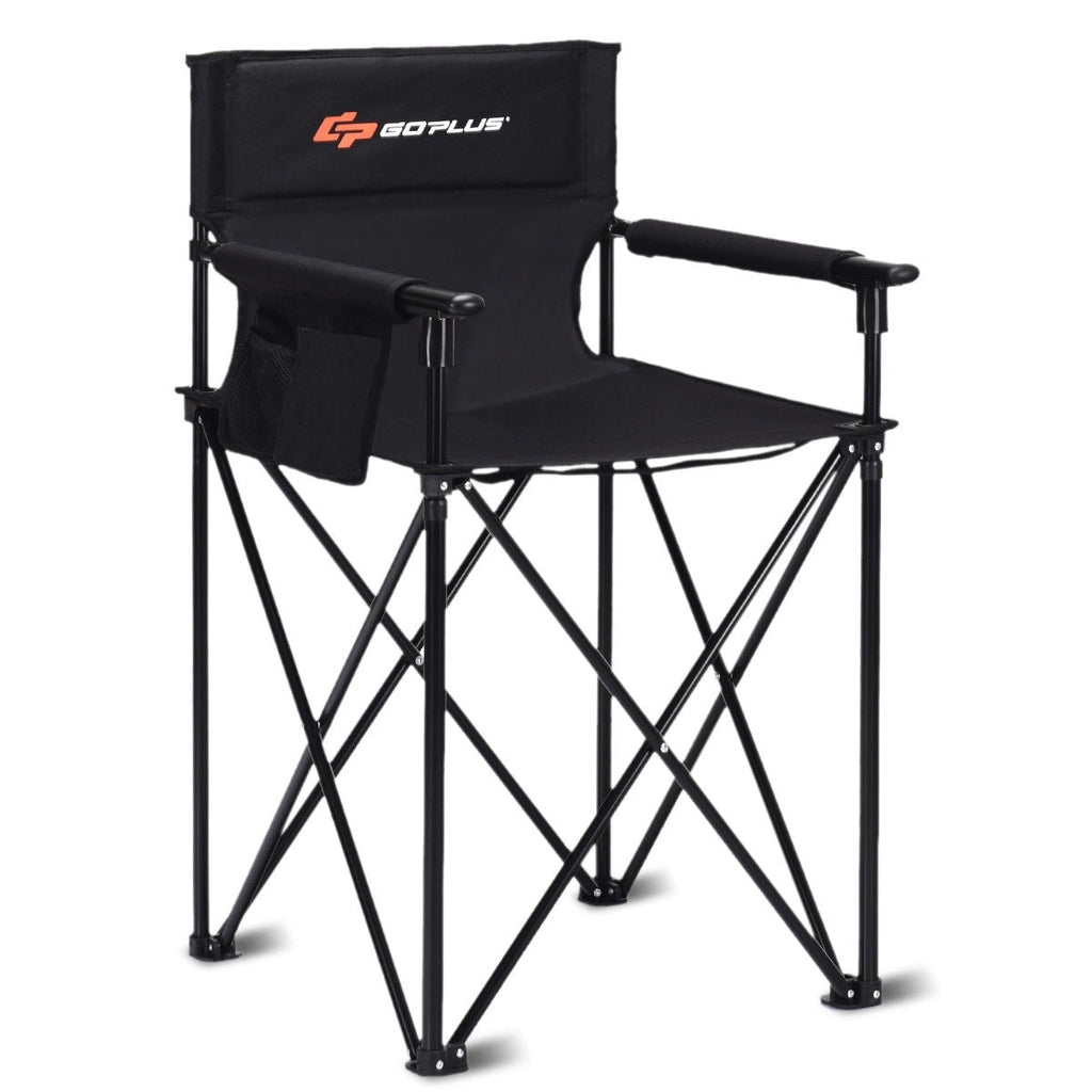 Portable 38 Inch Oversized High Camping Fishing Folding Chair  - Color: Black