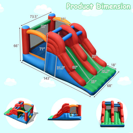 6-in-1 Inflatable Bounce House with Climbing Wall and Basketball Hoop with Blower