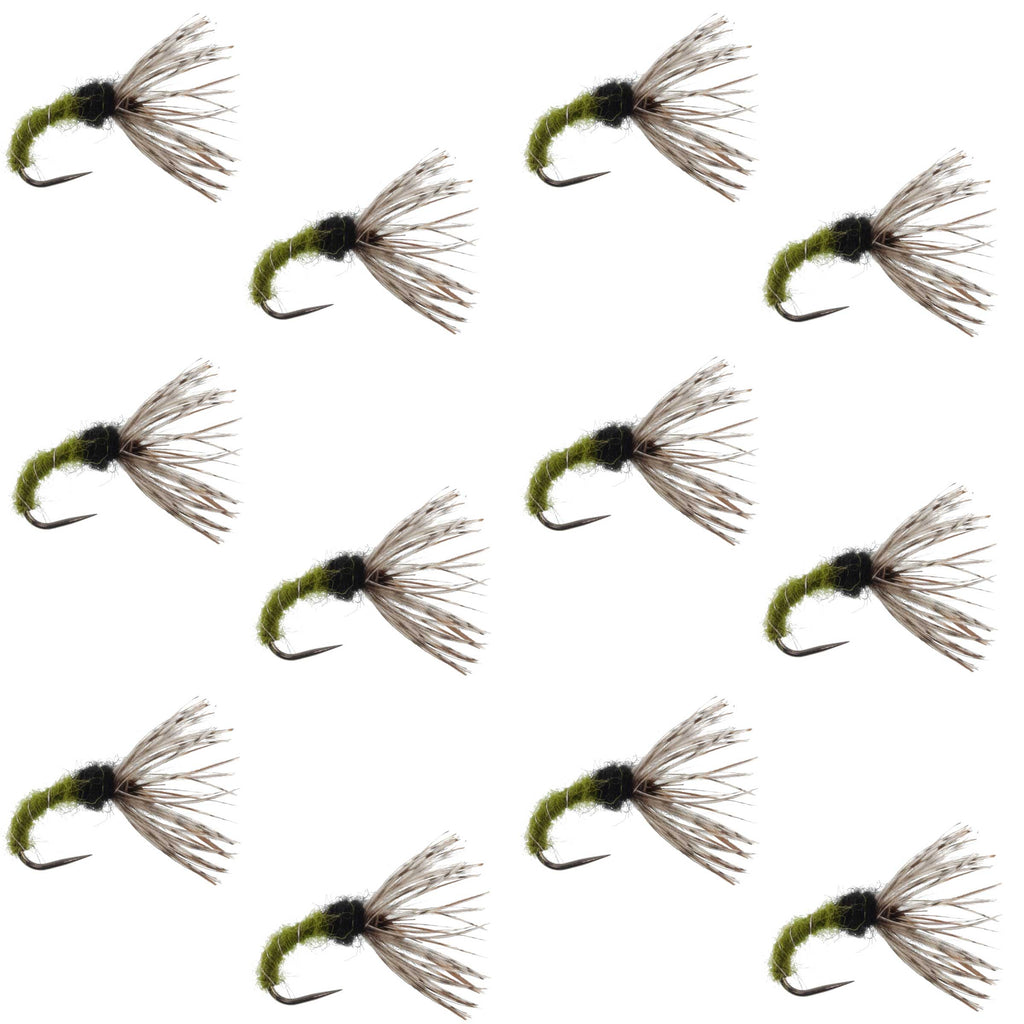 Olive Zebra Sakasa Kebari - 12 Tenkara Flies - Size 14