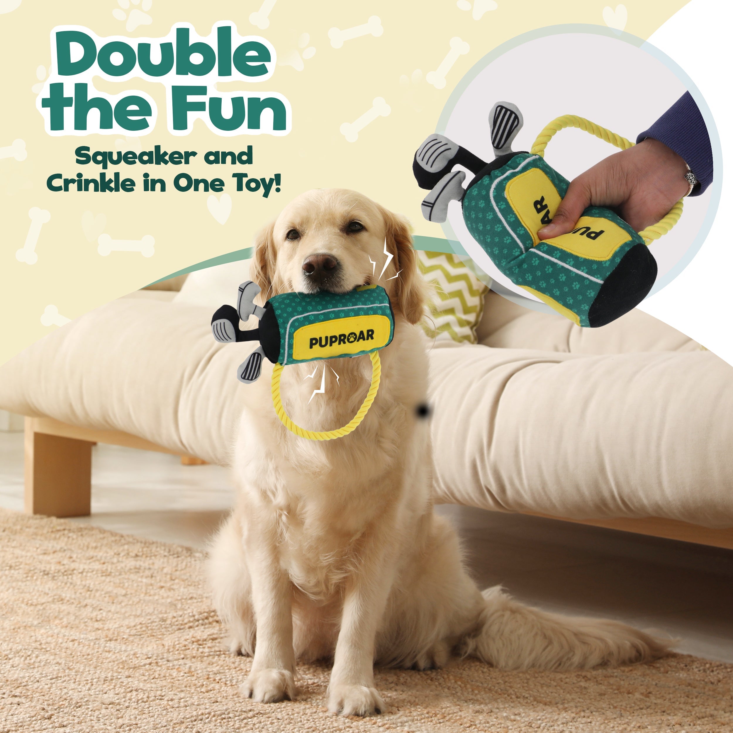 PUPROAR Golf Dog Toy- Squeaky and Crinkle and Squeaky Dog Toy- Ideal Birthday Dog Toy