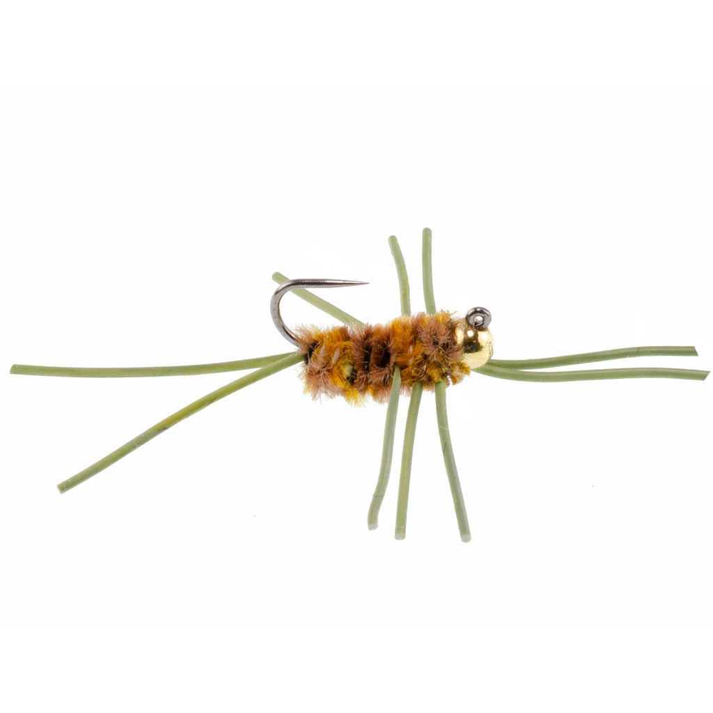 Barbless Pat's Rubber Legs Tungsten Bead Jigged Coffee/Tan Euro Nymph  - Set of 12 Flies Hook Size 10