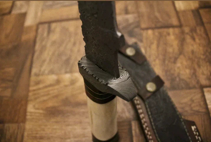 Custom Handmade 13-Inch Damascus Steel Bowie Knife with Camel Bone Handle and Damascus Guard