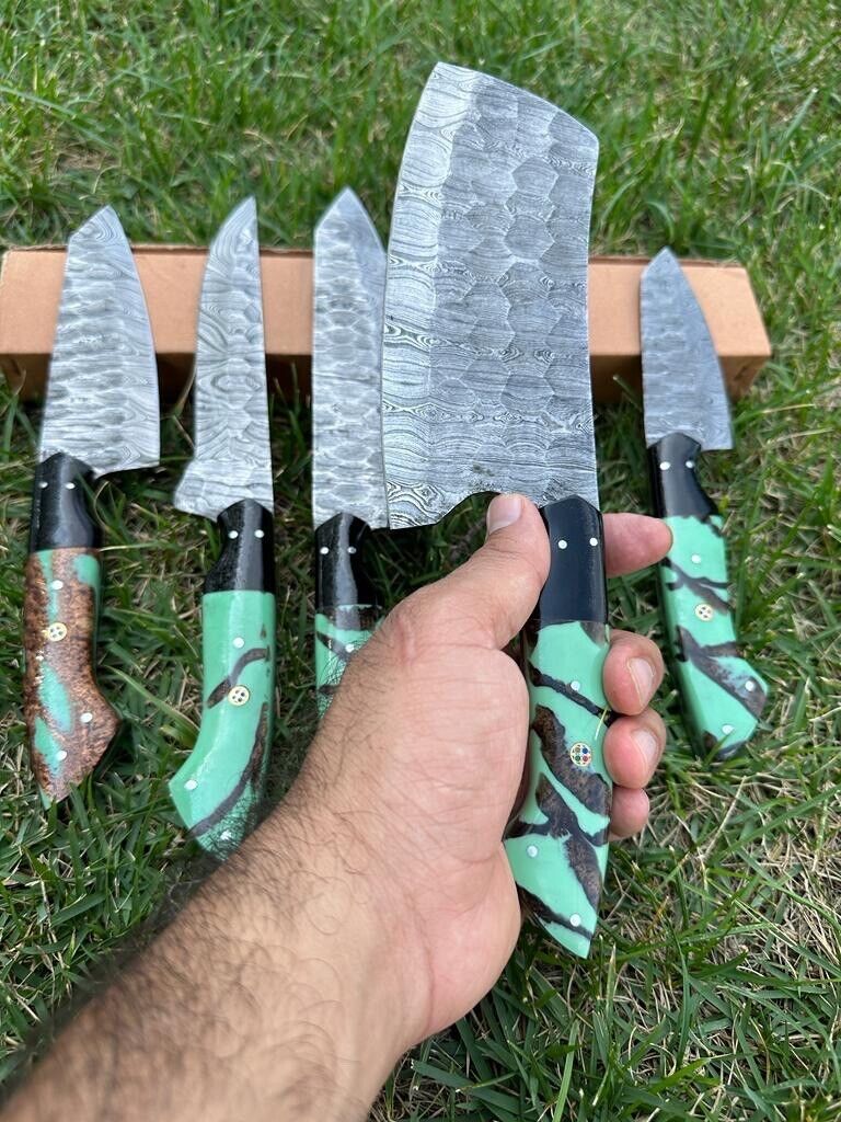 Custom Handmade Damascus Steel Kitchen Knife Set