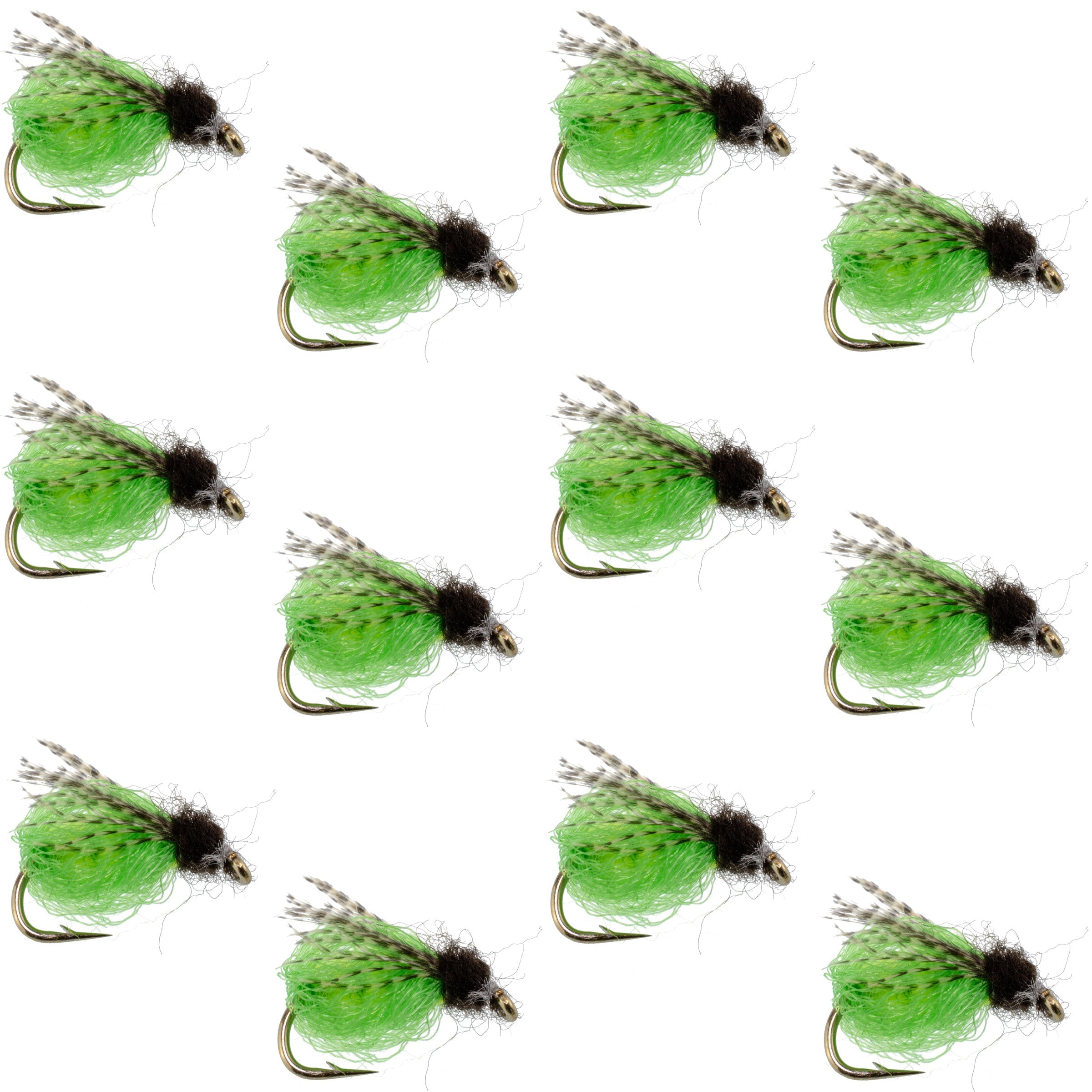 LaFontaine Bright Green Deep Sparkle Caddis Pupa - 1 Dozen Flies Hook Size 16