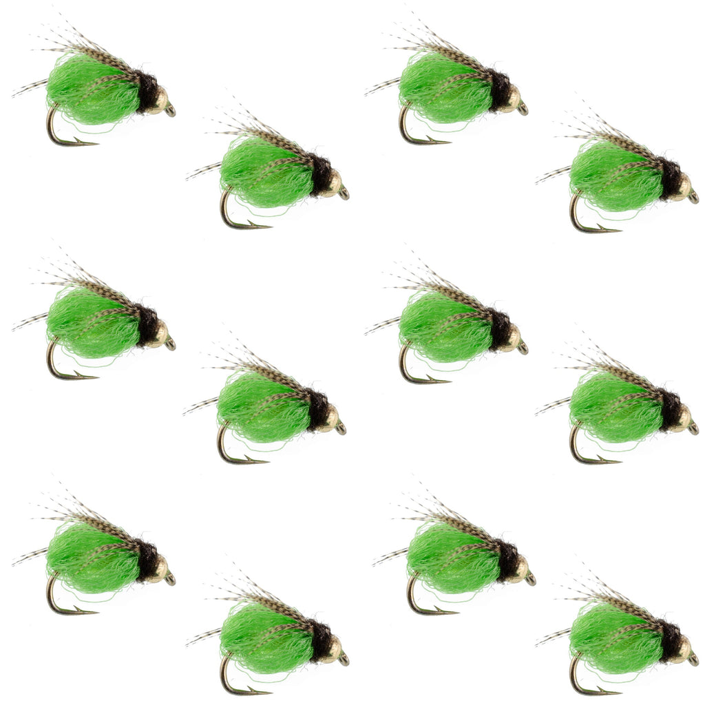 Bead Head LaFontaine Bright Green Deep Sparkle Caddis Pupa - 1 Dozen Flies Hook Size 14